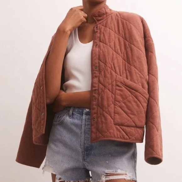 Z Supply Quilted Bomber Jacket in Rust - Picture 4 of 15